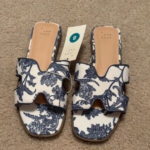 a new day White and Navy Floral Slide Nina Sandals